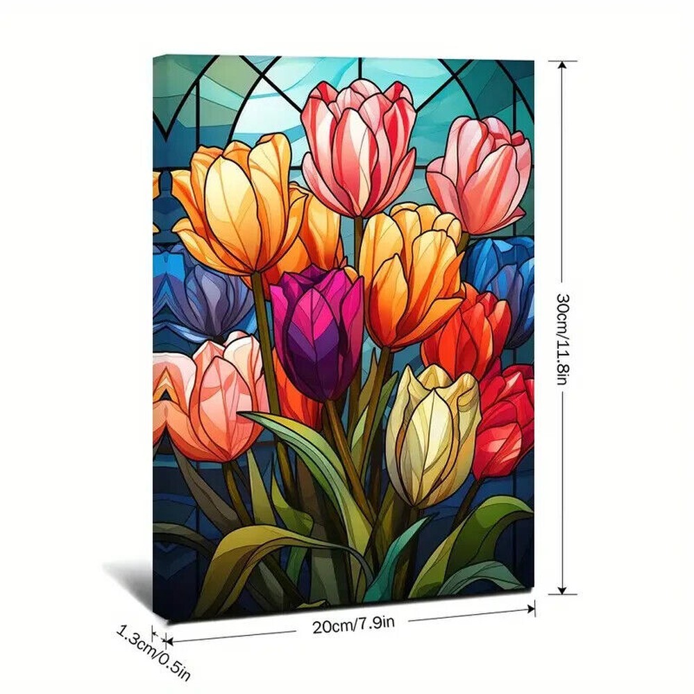 Beautiful Stained Glass Style Flower Canvas Print Framed 11.8" x 17.7" Wall Art Home & Garden:Home Décor:Posters & Prints Style Your Walls